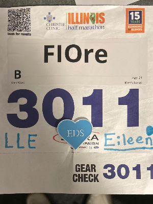 My Race bib during the Champaign, IL half-marathon this April